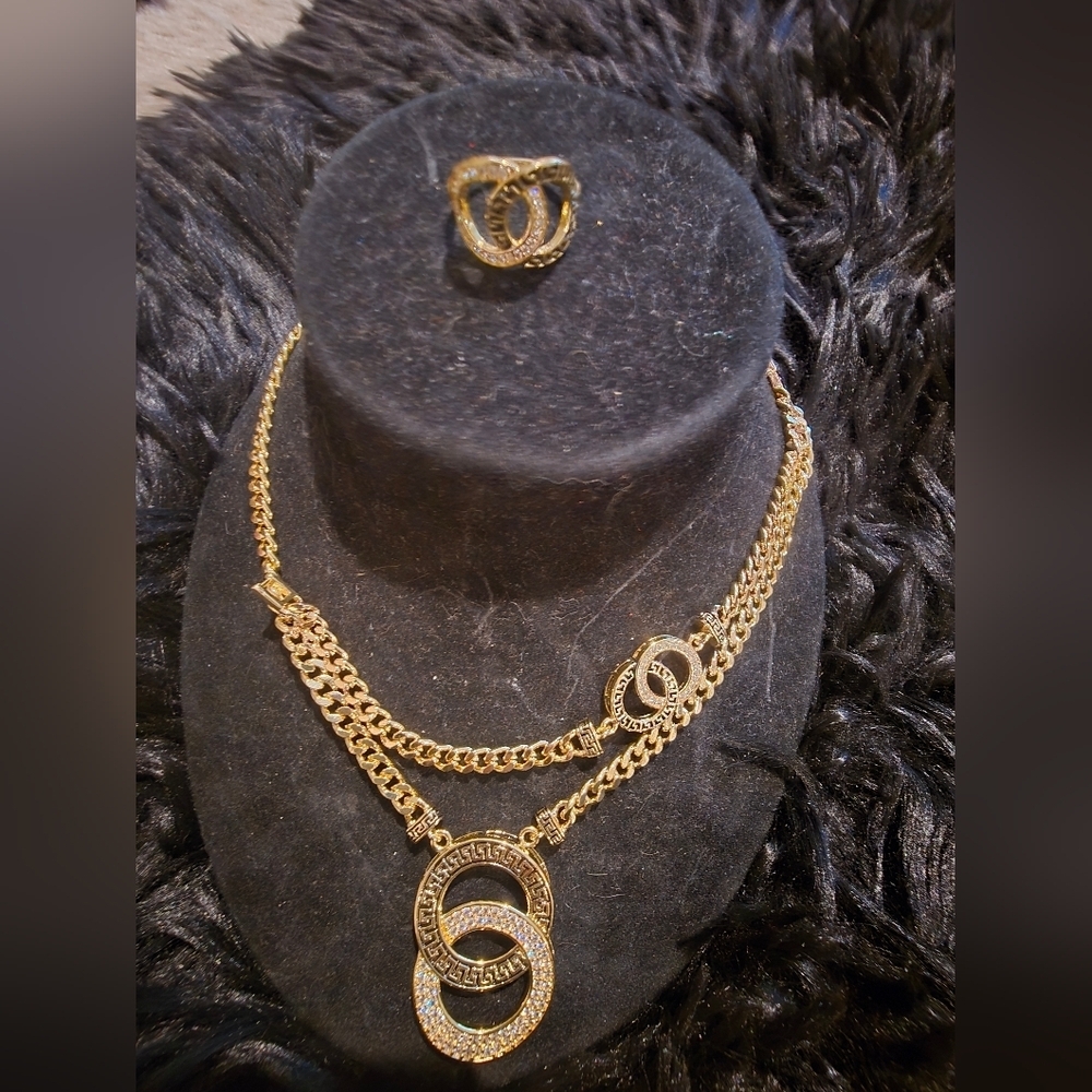 Elegant 21kgp Dubai Jewelry Gold Necklace And Ring Set